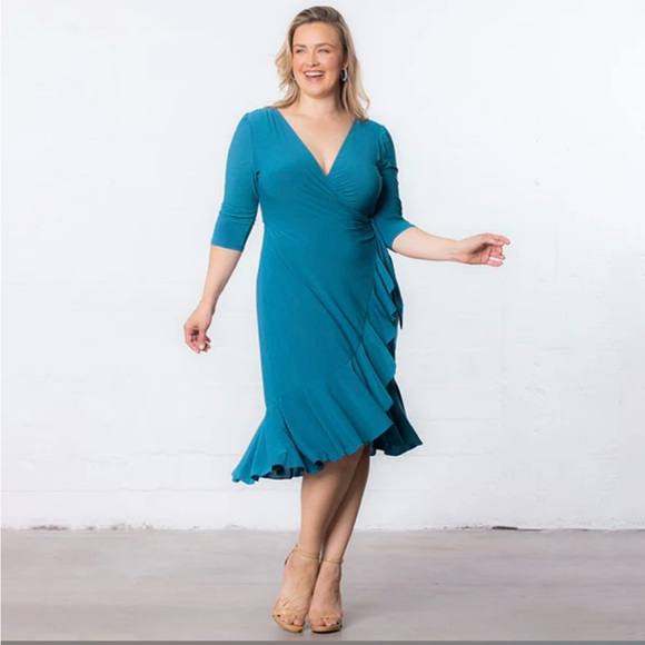 Kiyonna Whimsy Wrap Dress flirty flouncy size 4 teal color - Picture 5 of 12